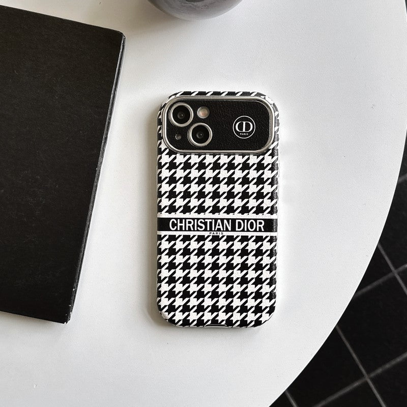 CD White & Brown Color Leather iPhone Case