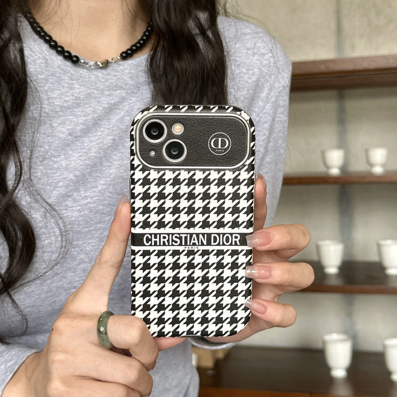 CD White & Brown Color Leather iPhone Case