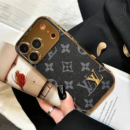 Elite Monogram Leather-Texture iPhone Case with Gold Accents - Elitesmark