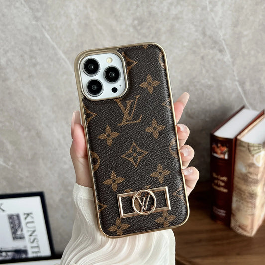 MONOGRAM CANVAS LEATHER PREMIUM ELECTROPLATING FOR IPHONE - Elitesmark