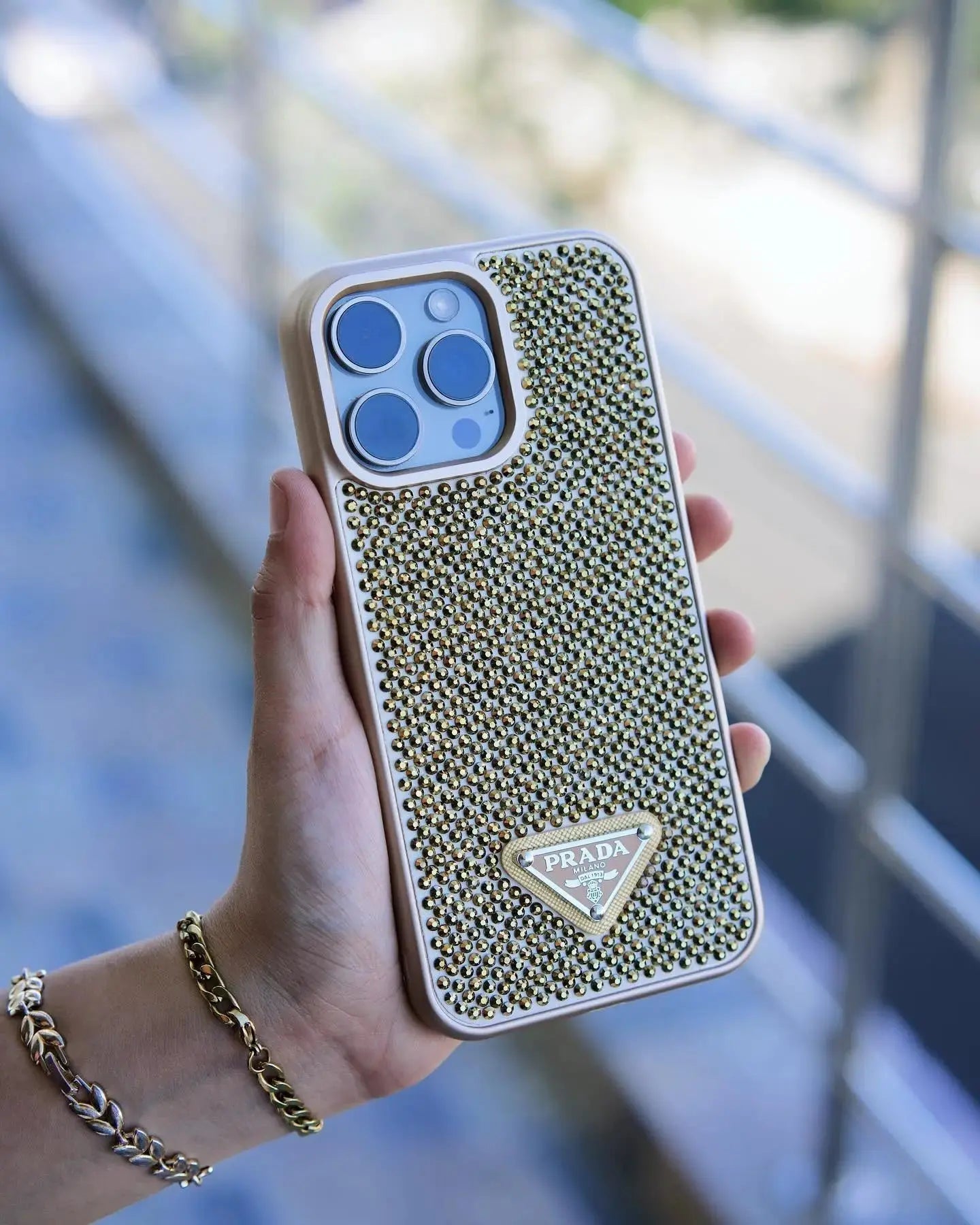 Gold Diamond Prada iPhone 17 Pro Max Case