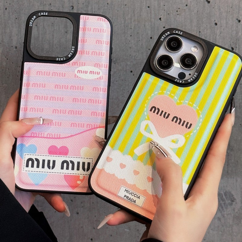 Miu Green & Pink Leather iPhone Case