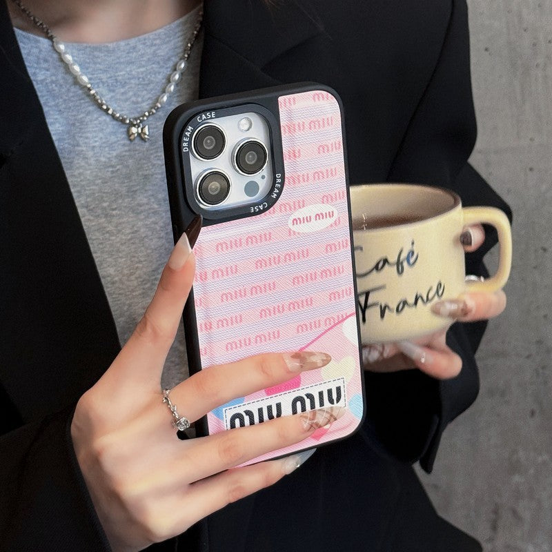 Miu Green & Pink Leather iPhone Case