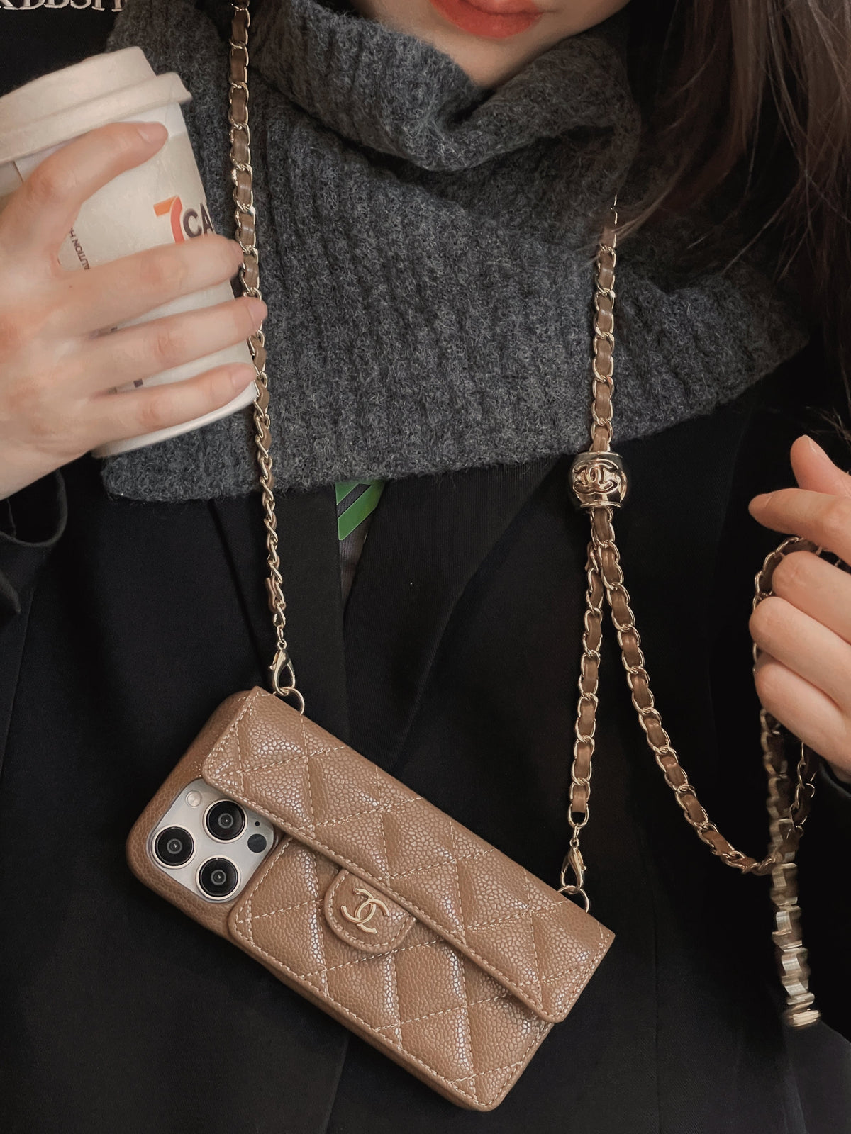 Luxury Wallet iPhone Case With Hand /Crossbody Chain