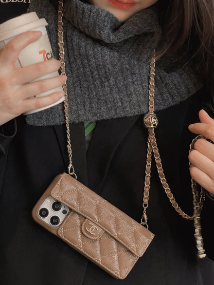 Luxury Wallet iPhone Case With Hand /Crossbody Chain