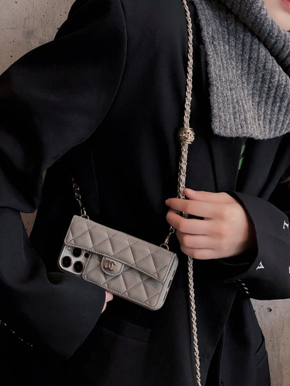 Luxury Wallet iPhone Case With Hand /Crossbody Chain