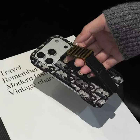 Christian Dior iPhone Case with Adjustable Gold-Tone Hand Strap