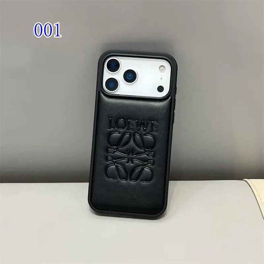 Luxury Loewe-Inspired Leather iPhone Case with Embossed Anagram Logo