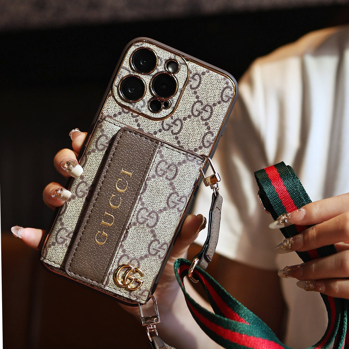Luxury Stylish iPhone Case with Card Holder & Strap