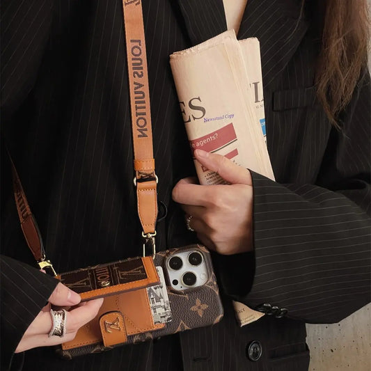 Louis Vuitton iPhone Case Luxury LV Leather Wallet Card Holder Crossbody iPhone Case - Elitesmark