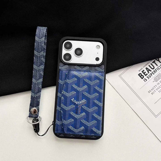 Luxury GYD Pattern Tri-Fold Wallet Phone Case with Matching Wristlet Strap