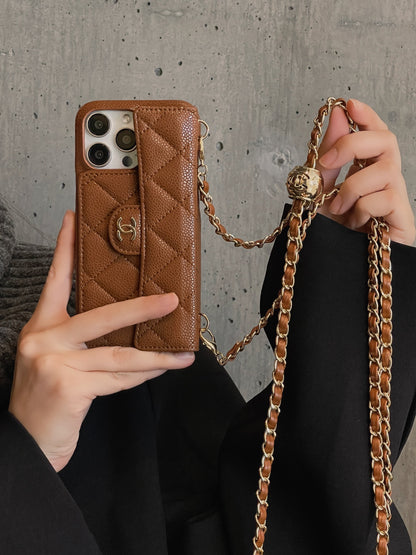 Luxury Wallet iPhone Case With Hand /Crossbody Chain