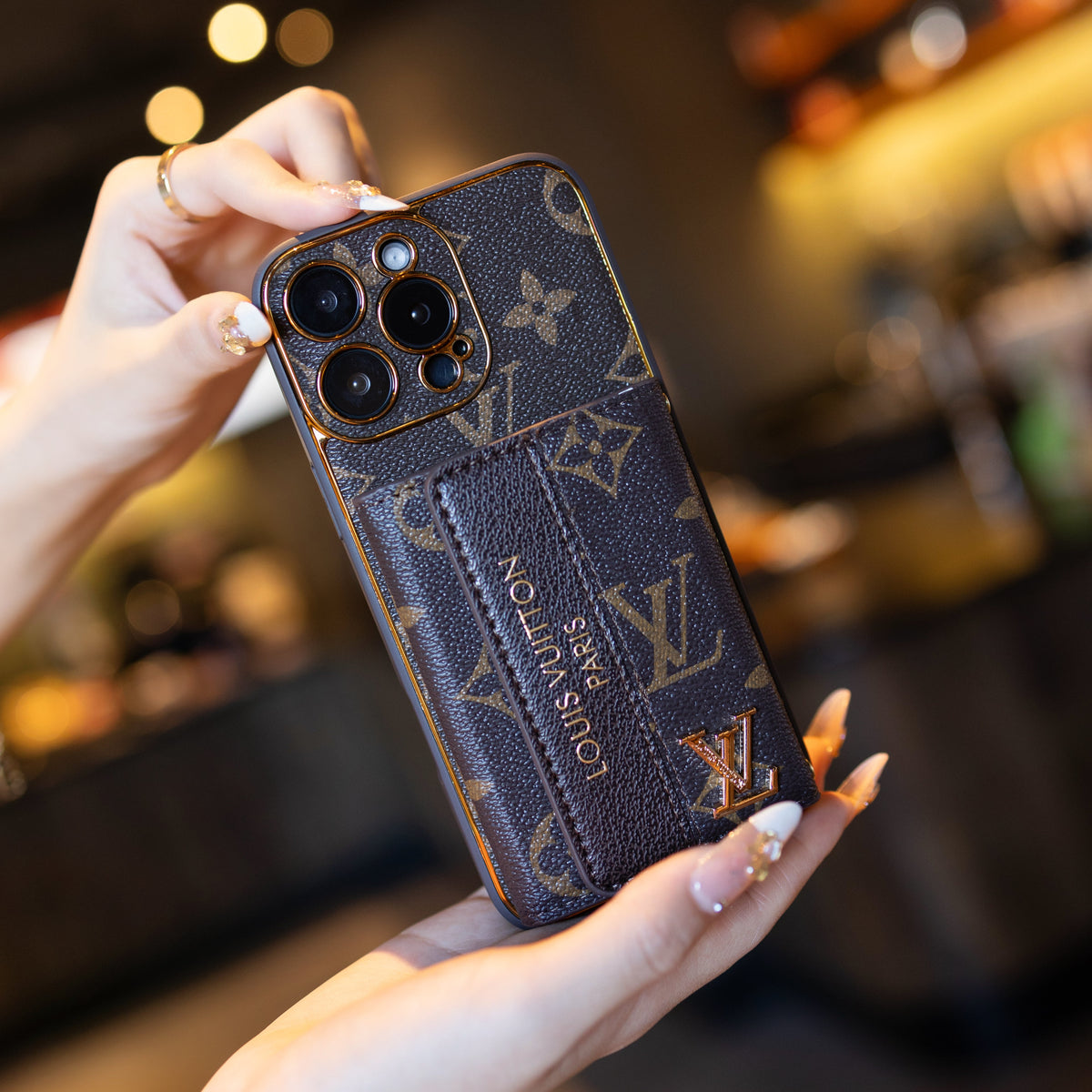 Luxury Stylish iPhone Case with Card Holder & Strap