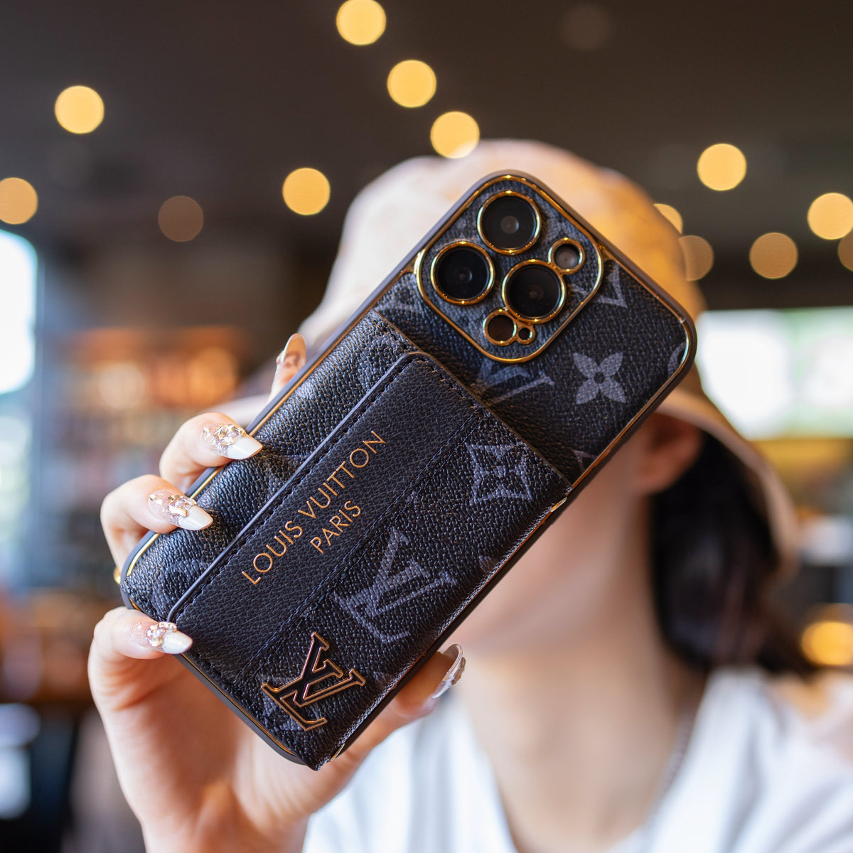 Luxury Stylish iPhone Case with Card Holder & Strap