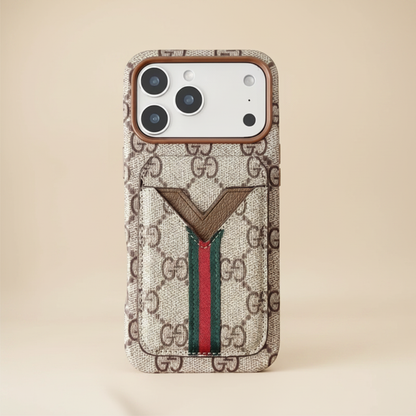 Brown Camel LV iPhone Case – Studio Shot | cream champagne background, camel LV monogram luxury cover | Elitesmark
