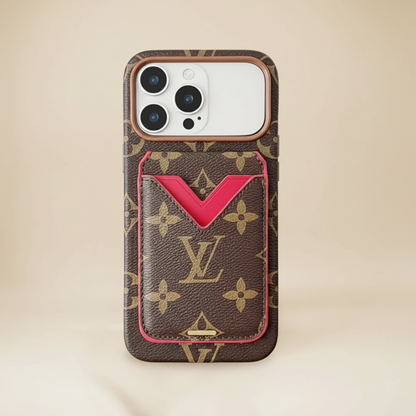Brown Camel Louis Vuitton iPhone Case – Back View | camel LV monogram canvas cardholder, premium designer iPhone 17 cover | Elitesmark