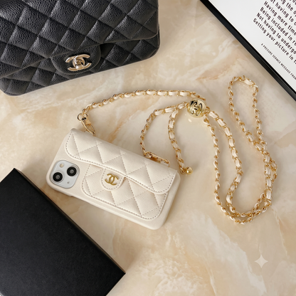 Chanel iPhone Case 17 Pro Max Quilted Leather Crossbody Wallet iPhone Cases