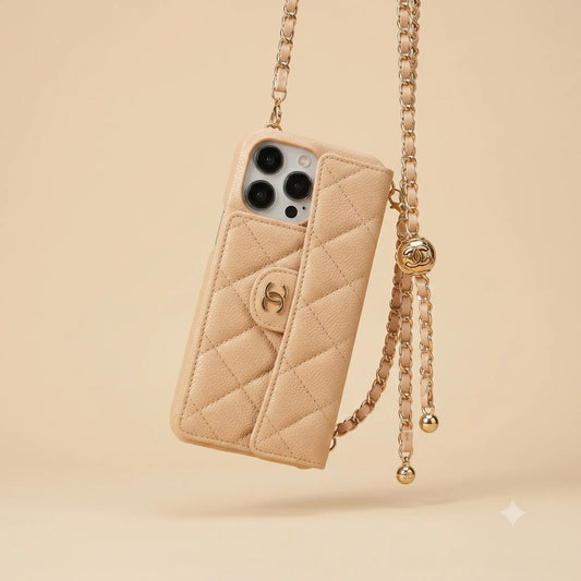 Chanel iPhone Case 17 Pro Max Quilted Leather Crossbody Wallet iPhone Case