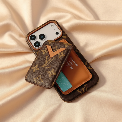 Feature Shot – Cardholder & Stitching Detail | White Monogram Multicolors Louis Vuitton iPhone 17 Pro Max Case with Cardholder – Classic Canvas Luxury | luxury iPhone case, designer phone case, LV monogram, Louis Vuitton inspired | Elitesmark