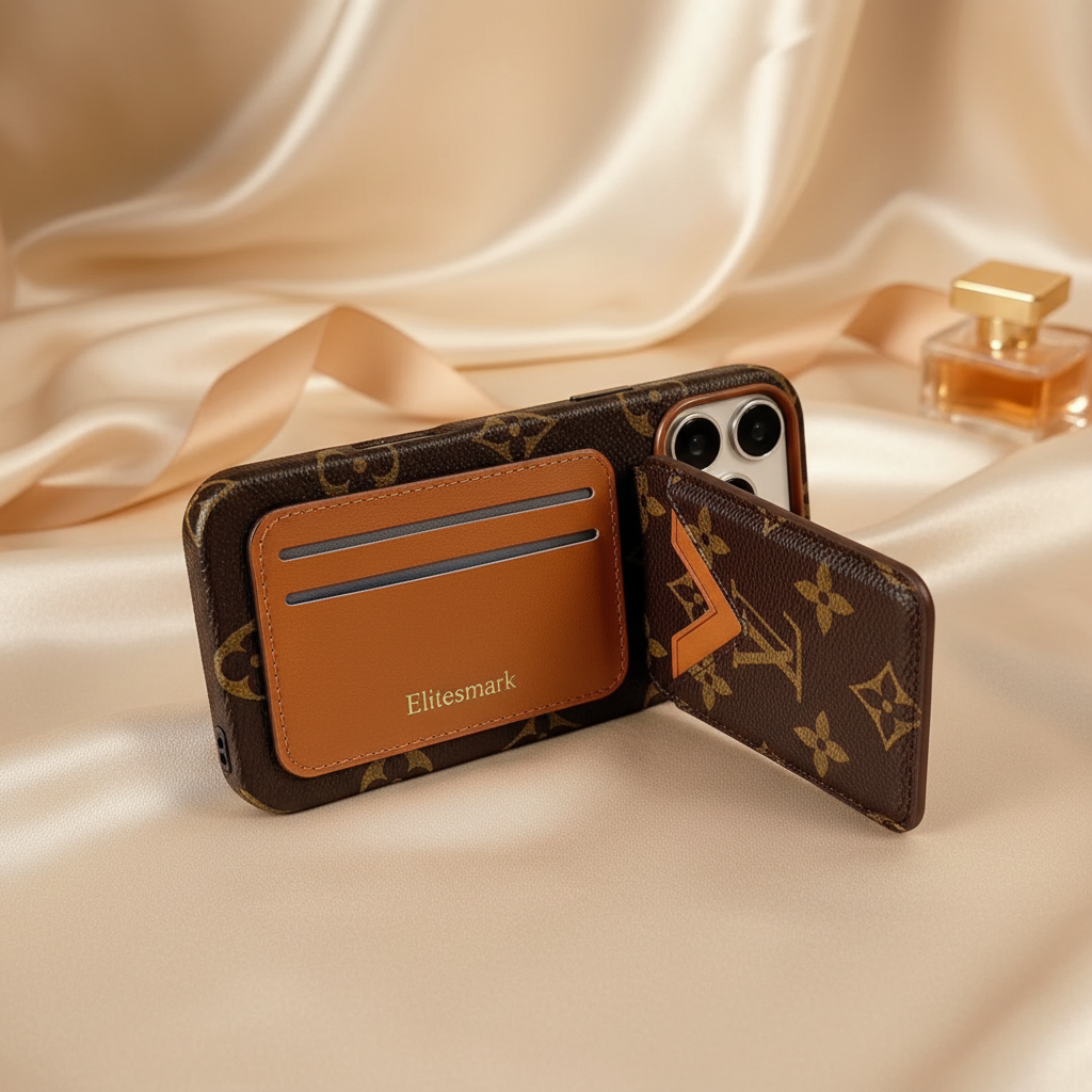Feature Shot – Premium Canvas Close-Up | White Monogram Multicolors Louis Vuitton iPhone 17 Pro Max Case with Cardholder – Classic Canvas Luxury | luxury iPhone case, designer phone case, LV monogram, Louis Vuitton inspired | Elitesmark