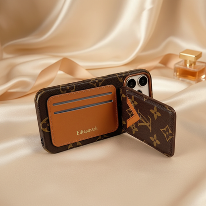 Feature Shot – Premium Canvas Close-Up | White Monogram Multicolors Louis Vuitton iPhone 17 Pro Max Case with Cardholder – Classic Canvas Luxury | luxury iPhone case, designer phone case, LV monogram, Louis Vuitton inspired | Elitesmark