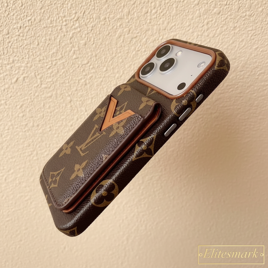 Feature Shot – Protective Structure Detail | White Monogram Multicolors Louis Vuitton iPhone 17 Pro Max Case with Cardholder – Classic Canvas Luxury | luxury iPhone case, designer phone case, LV monogram, Louis Vuitton inspired | Elitesmark