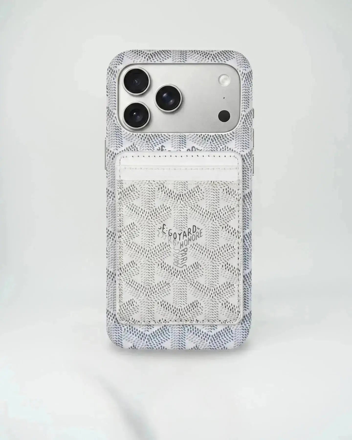 White Goyard iPhone 17 Pro Max MagSafe Case with Cardholder, Goyard Pattern