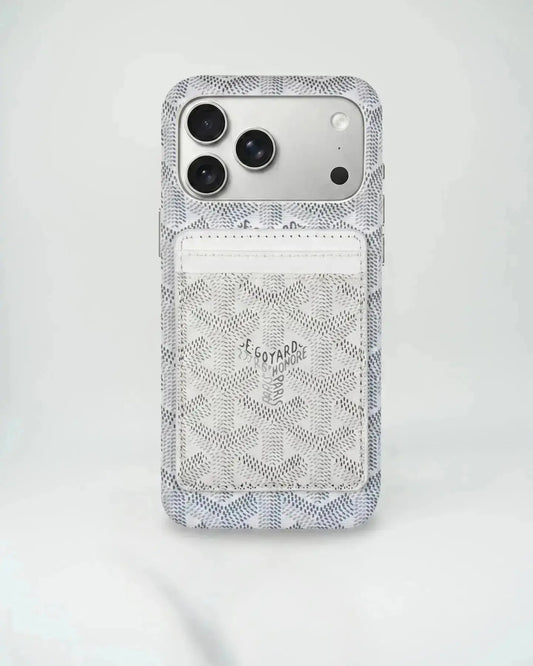 White Goyard iPhone 17 Pro Max MagSafe Case with Cardholder, Goyard Pattern