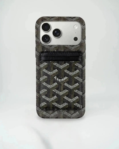 Pink Goyard iPhone 17 Pro Max MagSafe Case with Cardholder, Goyard Pattern