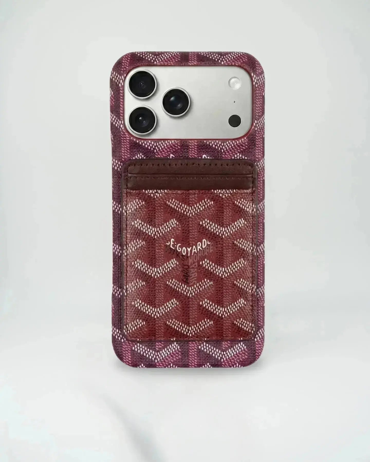 Pink Goyard iPhone 17 Pro Max MagSafe Case with Cardholder, Goyard Pattern