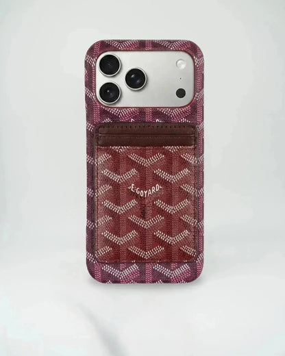 Pink Goyard iPhone 17 Pro Max MagSafe Case with Cardholder, Goyard Pattern