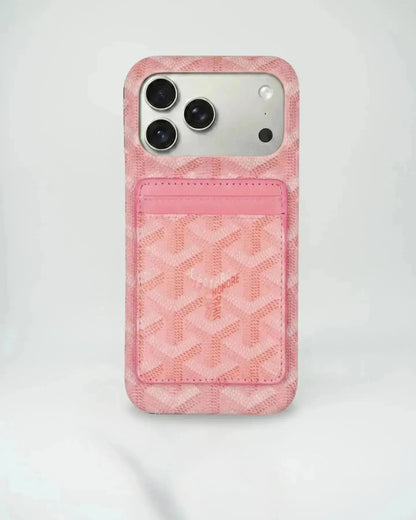 Pink Goyard iPhone 17 Pro Max MagSafe Case with Cardholder, Goyard Pattern