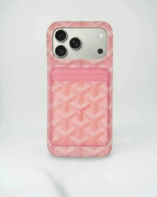 Pink Goyard iPhone 17 Pro Max MagSafe Case with Cardholder, Goyard Pattern