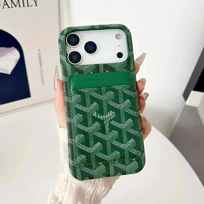 Pink Goyard iPhone 17 Pro Max MagSafe Case with Cardholder, Goyard Pattern