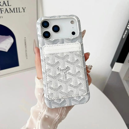 White Goyard iPhone 17 Pro Max MagSafe Case with Cardholder, Goyard Pattern