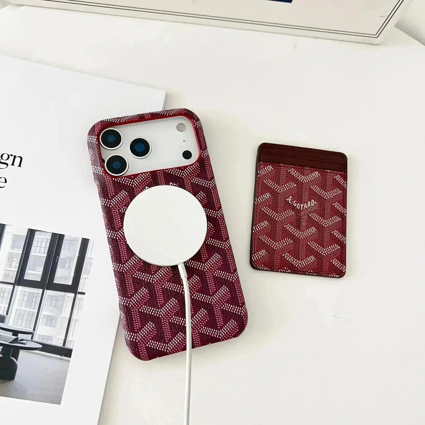 White Goyard iPhone 17 Pro Max MagSafe Case with Cardholder, Goyard Pattern