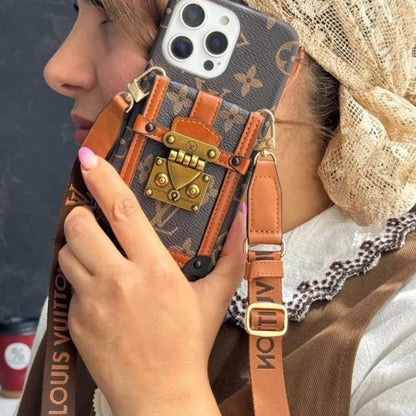Canvas Leather Wallet Card Holder Crossbody iPhone Case