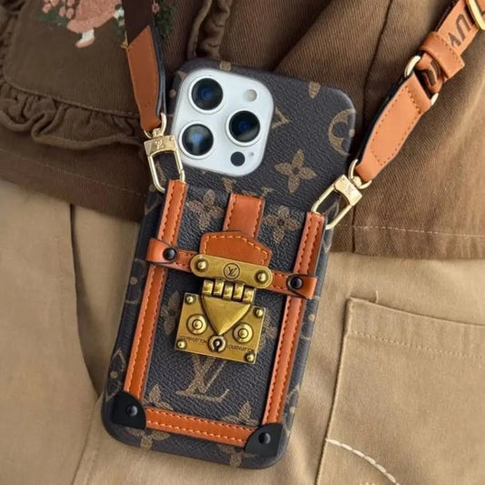 Louis Vuitton iPhone Case Luxury LV Leather Wallet Card Holder Crossbody iPhone Case - Elitesmark