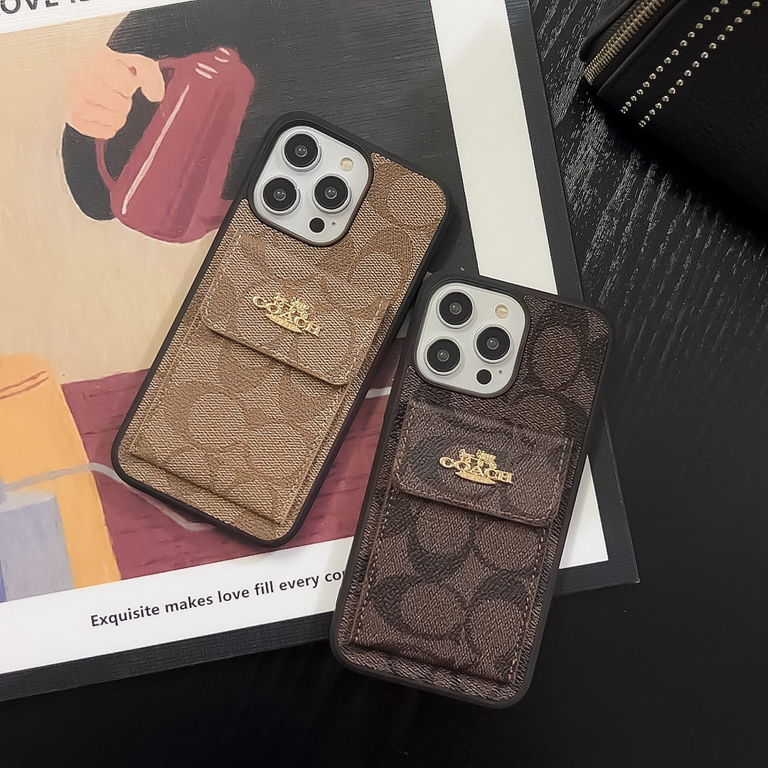 Coach iPhone Case With Card Holder Wallet Light Brown -SZK240425