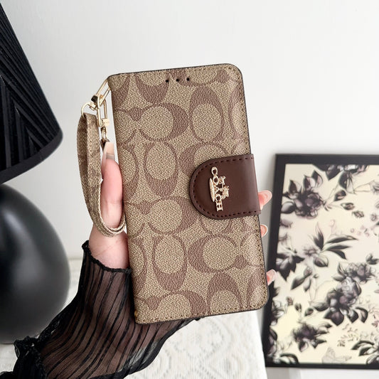 Coach iPhone Case Leather Flip Case with Card Holder Brown-PTK241622
