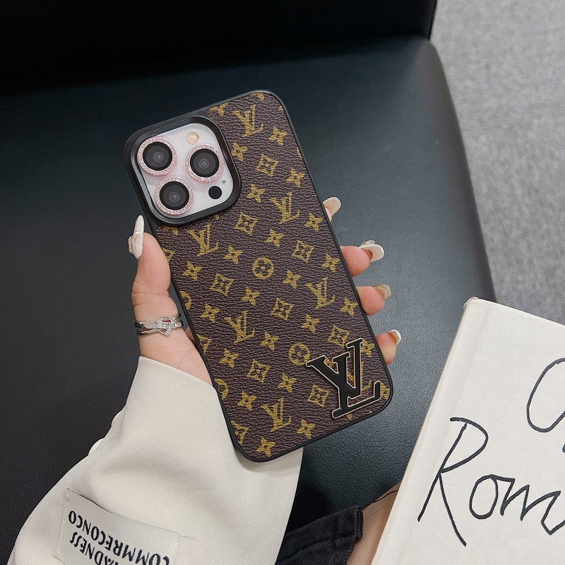 Lou Black Logo Leather iPhone Case