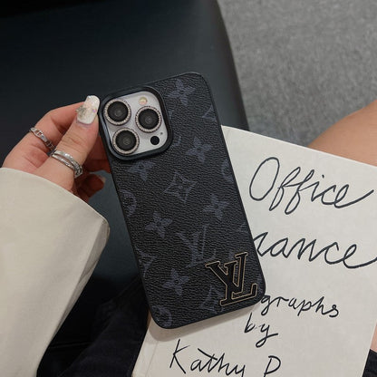Lou Black Logo Leather iPhone Case