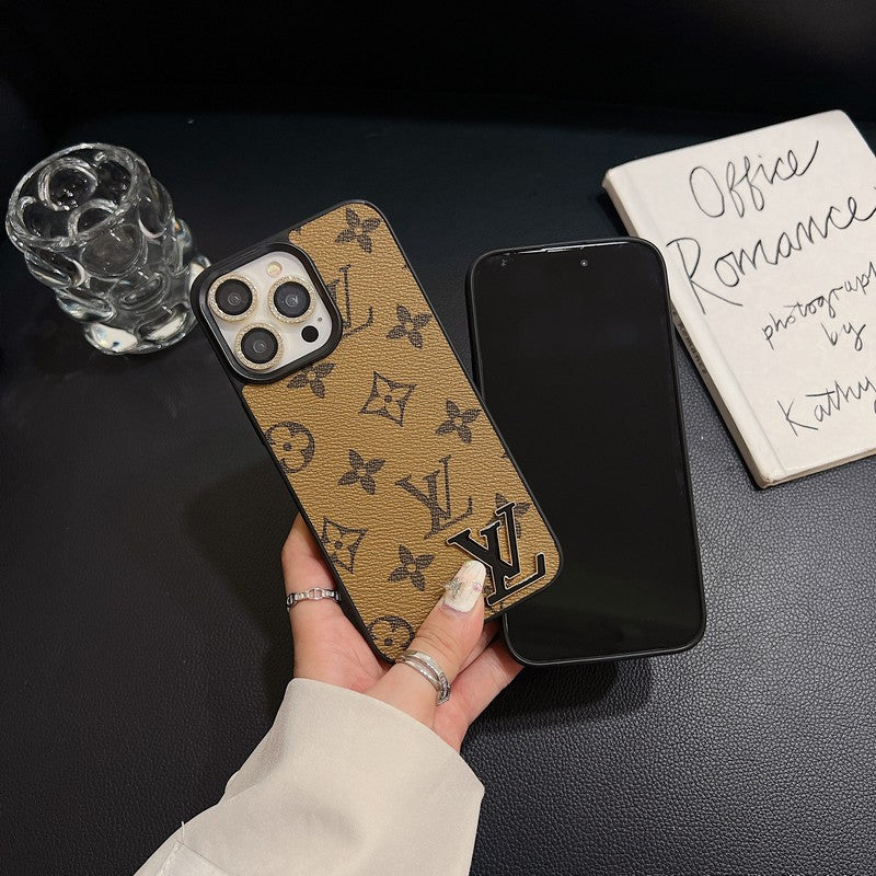 Lou Black Logo Leather iPhone Case