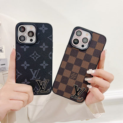 Lou Black Logo Leather iPhone Case