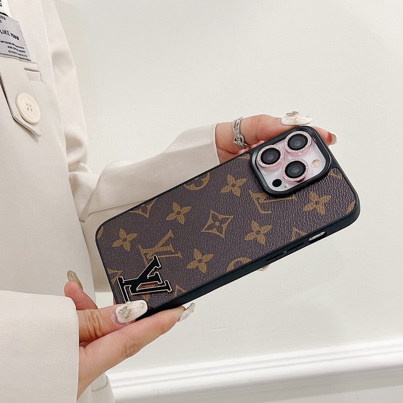 Lou Black Logo Leather iPhone Case