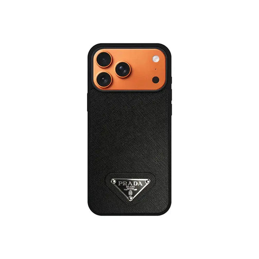 Saffiano Leather iPhone case with Metallic Badge for iPhone 12-17 Series - Elitesmark