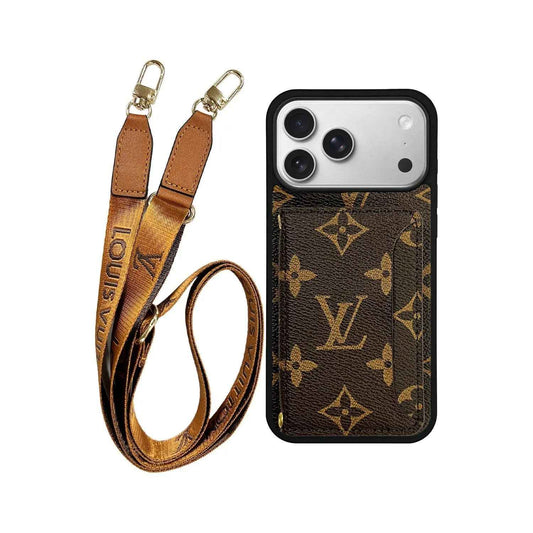 Louis Vuitton LV Monogram Cardholder iPhone Case Fully Covered Lanyard