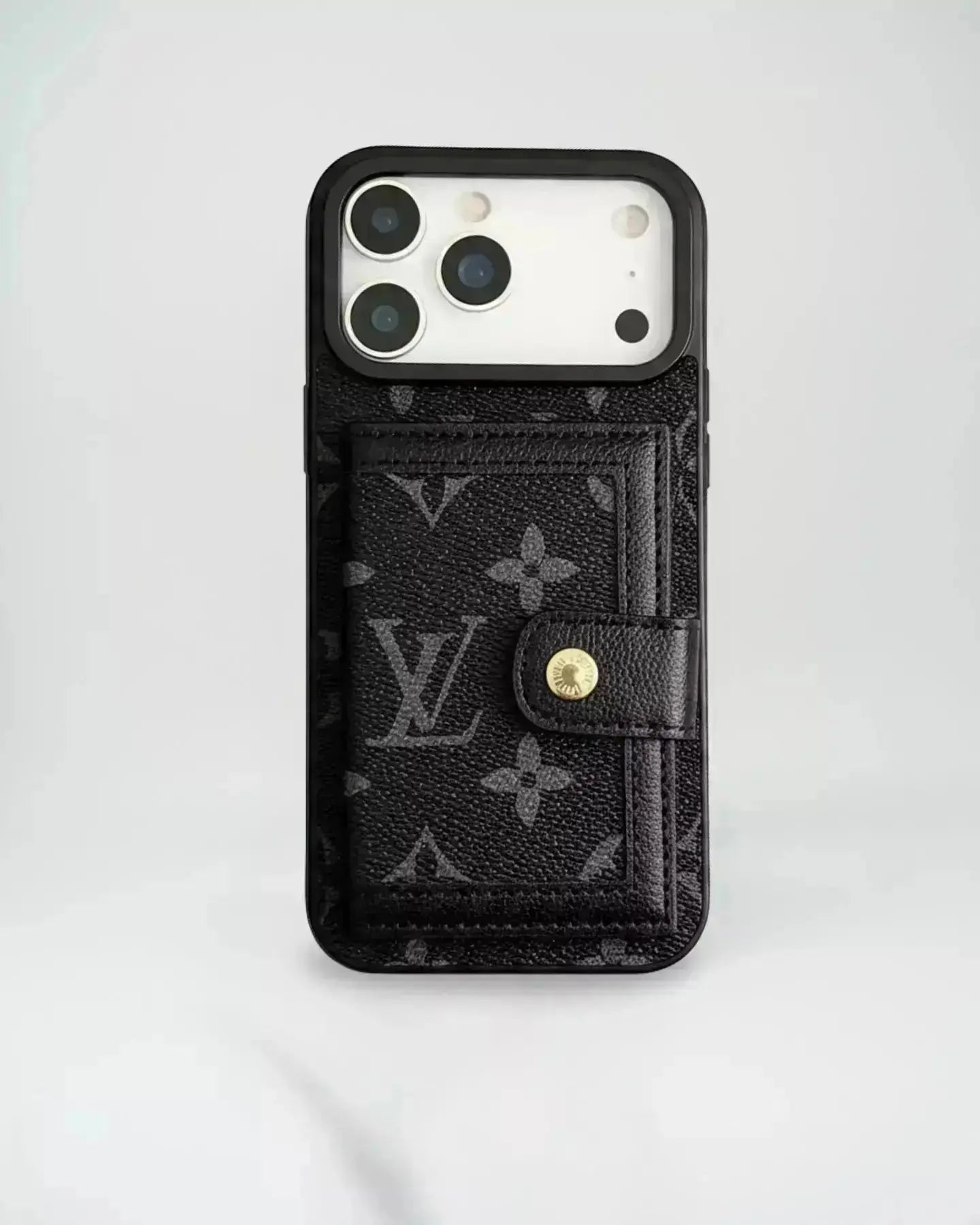 Louis Vuitton iPhone 17 Pro Max Case With Cardholder – Brown Checkered Card Holder, Damier Ebene Wallet Case