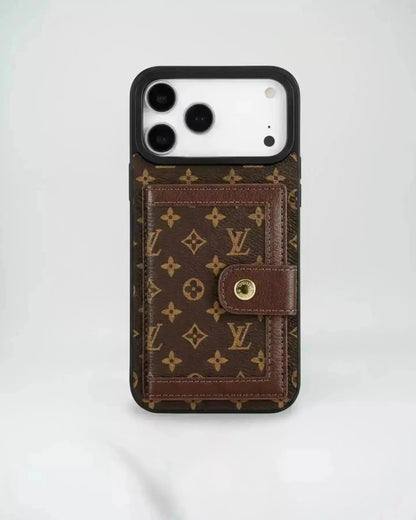 Louis Vuitton iPhone 17 Pro Max Case With Cardholder – Light Tan Card Holder, Luxury Protective Cover