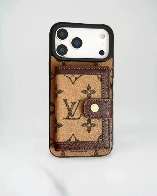 Louis Vuitton iPhone 17 Pro Max Case With Cardholder – Light Tan Card Holder, Luxury Protective Cover